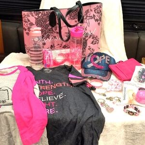 Cancer Awareness Bundle, Tote, Hat, 2 shirts, 2 keyrings, 3 bracelets, and MORE!